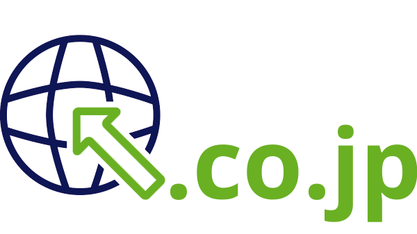 Internet landcode Japan .co.uk - donkerblauwe open wereldbol - groene pijl - groene internetextensie op transparante achtergrond - 600 * 337 pixels 